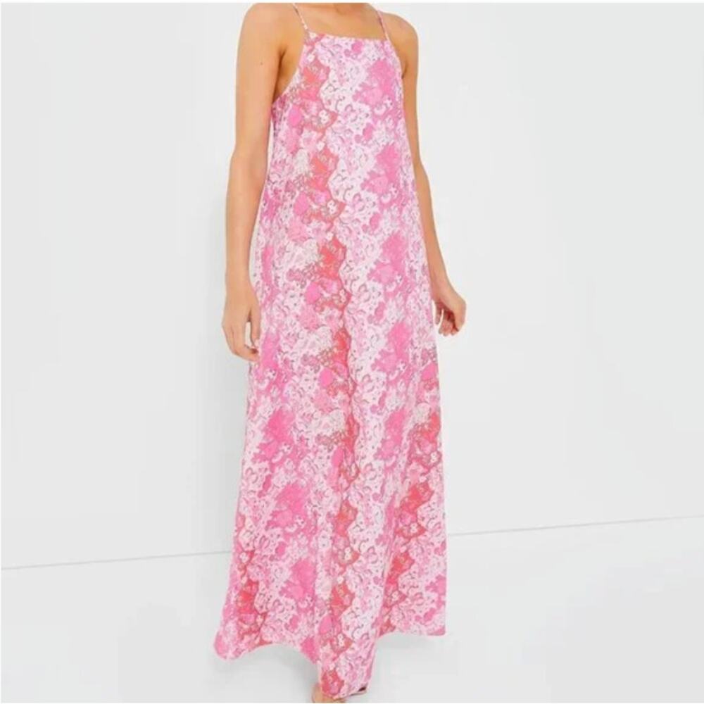 Tuckernuck Hyacinth House Pink &‎ Red Floral High Neck Lillie Maxi Dress
